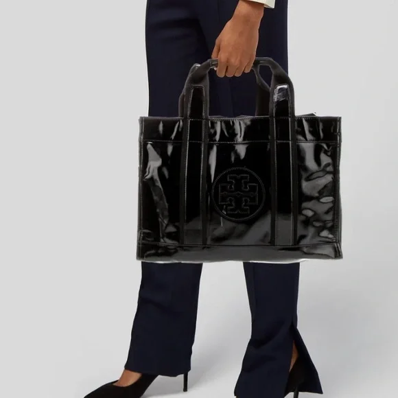 Tory Burch Black Patent Leather Logo Tote - EUC. - Picture 3 of 16